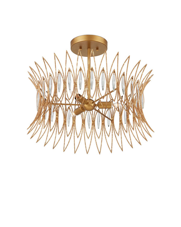 Currey & Company Marquise Oval Gold Chandelier - Elegant Mid-century Design With Leaf Motifs And Dimmable Lighting Gold Glass ,Wrought Iron 9000-1325-currey-company