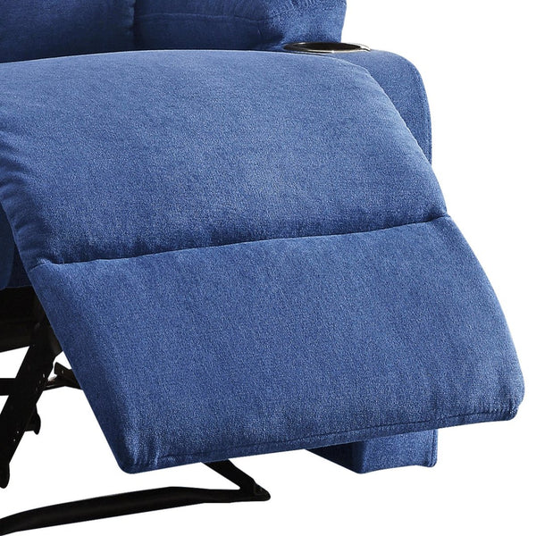 English Elm Blue Memory Foam Recliner with Cup Holder, Linen Upholstery, External Latch, Tight Cushions for Ultimate Comfort B062P215451