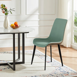 English Elm Green Pu Leather Upholstered Dining Chair Set with Metal Legs for Modern Interiors Dark Green T3967P421198