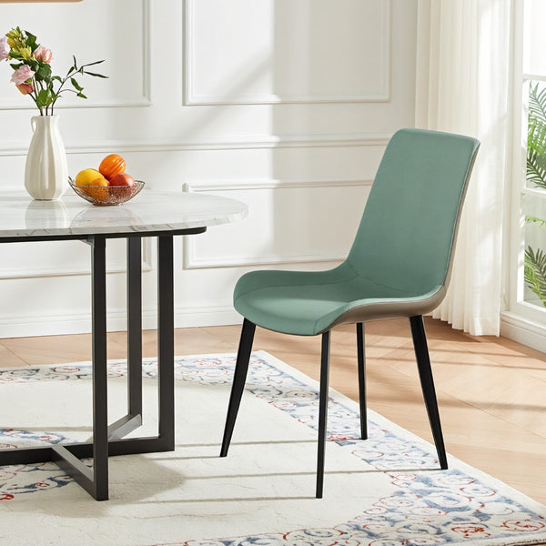 English Elm Green Pu Leather Upholstered Dining Chair Set with Metal Legs for Modern Interiors Dark Green T3967P421198