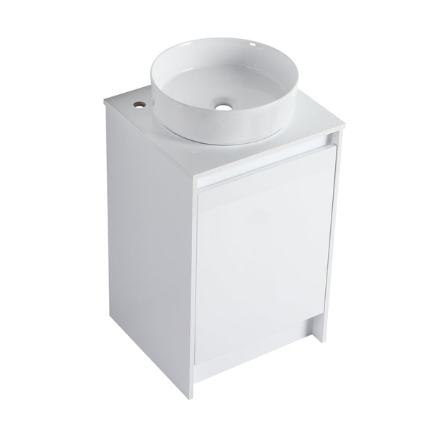 English Elm 32" Modern Freestanding Bathroom Vanity With Art Ceramic Sink & Small Storage Cabinet - Glossy White W999S00432