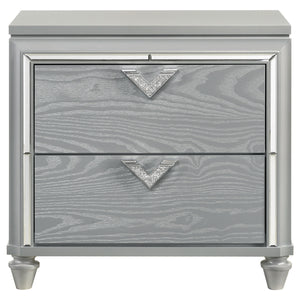English Elm Delacroix Light Silver Nightstand with 2 Drawers, Felt-Lined Top, V-Shaped Crystal Pulls & Silver Trim B062P299982