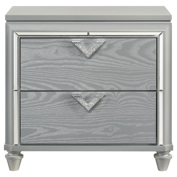 English Elm Delacroix Light Silver Nightstand with 2 Drawers, Felt-Lined Top, V-Shaped Crystal Pulls & Silver Trim B062P299982