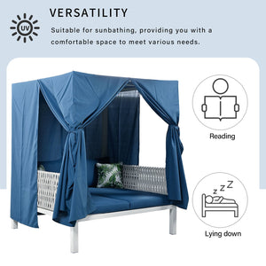 English Elm U_Style Luxury Outdoor Patio Sunbed with Canopy & Cushions, 650lb Capacity, Foam Comfort Lounge Blue WY000395AAC