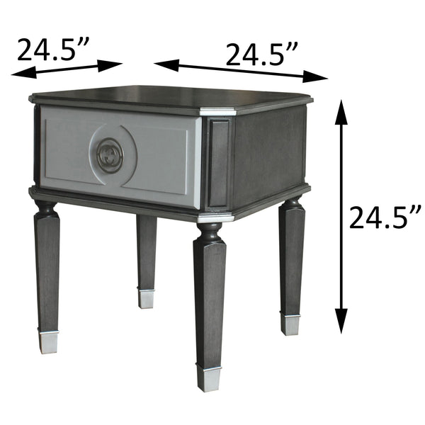 English Elm Charcoal End Table with 1 Drawer, 2/3 Glide, Silver Trim & Tapered Legs — Stylish Storage Accent B062P185733