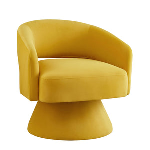 English Elm Modern Swivel Barrel Chair with Velvet Upholstery, Ergonomic Open-Back Accent Seat, 360° Smooth Rotation, Sturdy Wood Base for Living Room Bedroom Lounge Yellow W2186P178772