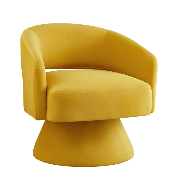 English Elm Modern Swivel Barrel Chair with Velvet Upholstery, Ergonomic Open-Back Accent Seat, 360° Smooth Rotation, Sturdy Wood Base for Living Room Bedroom Lounge Yellow W2186P178772