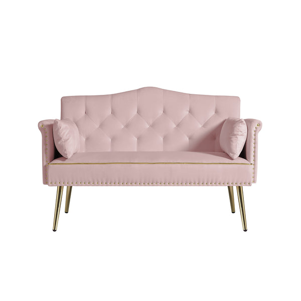 English Elm PINK Velvet 2-Seater Sofa with Gold Metal Legs, Plush Foam Seating, Solid Wood Frame, Elegant Design W588P165686