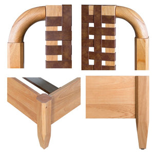 English Elm Woven Faux Leather Queen Bed with Caramel Maple Wood Frame, PU Upholstery, 6" Clearance & Sturdy Design B035S00058