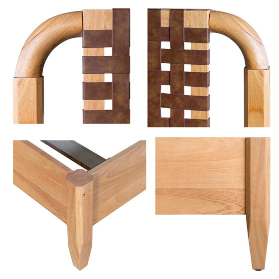 English Elm Woven Faux Leather Queen Bed with Caramel Maple Wood Frame, PU Upholstery, 6" Clearance & Sturdy Design B035S00058