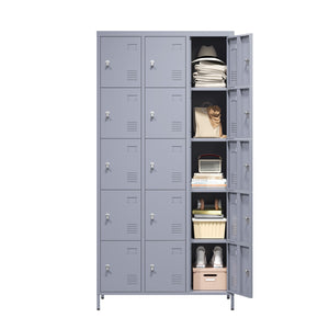 English Elm 15 Door 72"H Metal Lockers - Secure 15-Compartment Steel Storage Cabinet for Gym Office School Home T2398P282183
