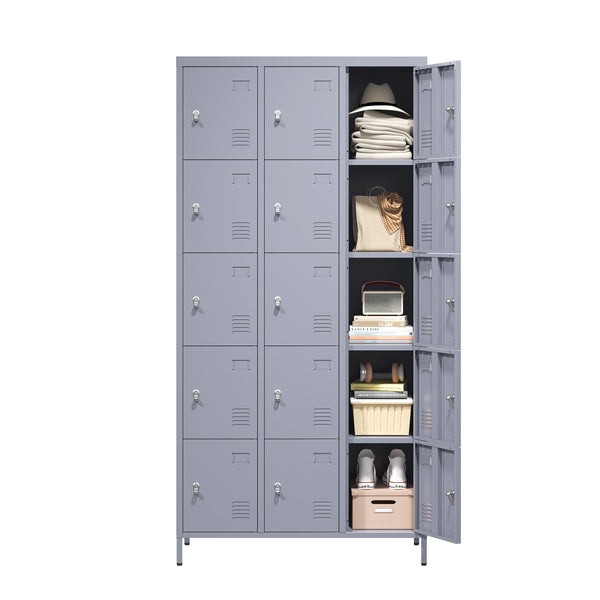 English Elm 15 Door 72"H Metal Lockers - Secure 15-Compartment Steel Storage Cabinet for Gym Office School Home T2398P282183
