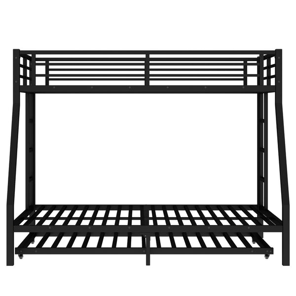 English Elm Twin Metal Bunk Bed With Full Bed & Trundle - Modern Space-Saving Design For Shared Rooms, Black W1580S00130-GIGA