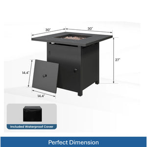 English Elm 30”width Propane Square Fire Pit Table 50000 Btu Powder Coated Patio Entertainer B082P454966