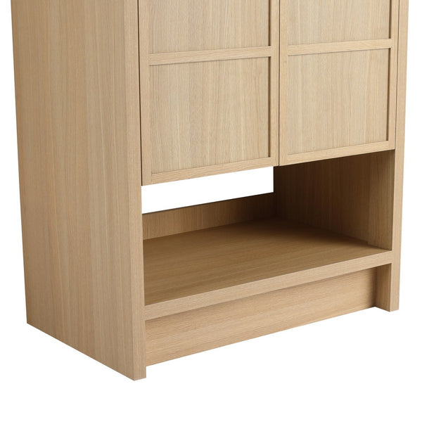 English Elm 30" Freestanding Bathroom Vanity with Ceramic Sink, Oak Plywood Finish, Soft-Closing Doors, Open Shelf W1972S00024