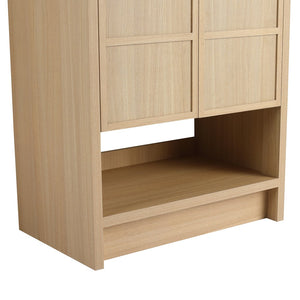 English Elm 30" Freestanding modern oak bathroom vanity with integrated basin, soft-close doors & open shelf storage, plywood construction W1972P268403