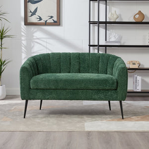 English Elm 50.2'' Channel Tufted Chenille Settee Compact Two Seat Sofa with Metal Legs Green W3118P397105