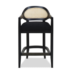 English Elm Jennifer Taylor Home - Americana Mid-Century Modern Cane Back Counter Stool - Elegant Jet Black Woven Design For Dining Spaces B2719P238382