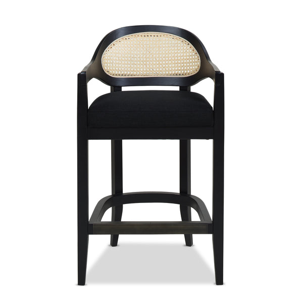 English Elm Jennifer Taylor Home - Americana Mid-Century Modern Cane Back Counter Stool - Elegant Jet Black Woven Design For Dining Spaces B2719P238382