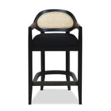 English Elm Americana Mid-Century Modern 26" Cane Back Counter Stool, Jet Black Woven