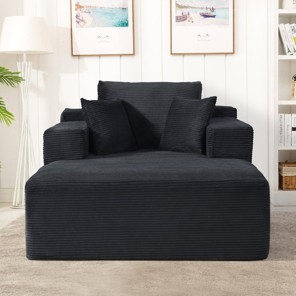 English Elm Convertible Boneless Chaise Lounge Sofa — Oversized Corduroy Sleeper Chair with Pillows, No Assembly Black B2735P383863