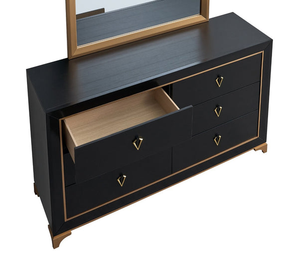 English Elm Kramer Six Drawer Dresser Black Laminate Body with Bold Gold Hardware and Base B078P497918