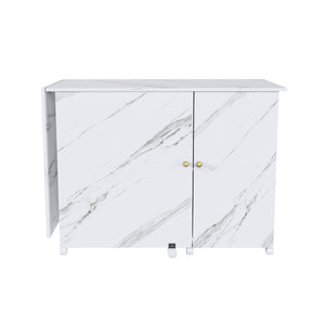 English Elm 57.5" Foldable Craft Station Rolling Sewing Table with Cabinet Bins and Open Shelf W2700P391395