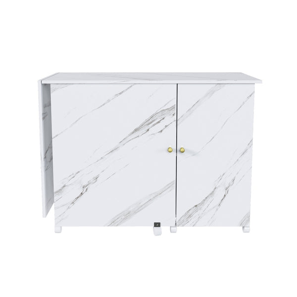 English Elm 57.5" Foldable Craft Station Rolling Sewing Table with Cabinet Bins and Open Shelf W2700P391395