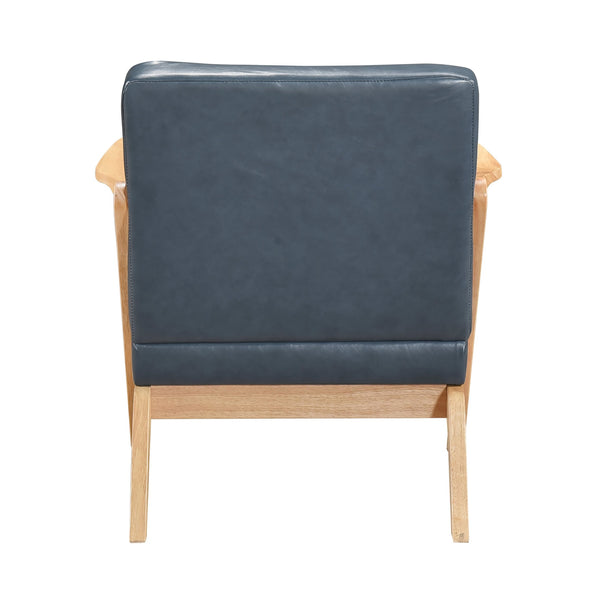 English Elm Natural Solid Rubberwood Frame Accent Chair with Brown Faux Leather Upholstery for Living Room Comfort and Style Blue,Natural 26 L x 25.25 W x 12.5 H B011P287479