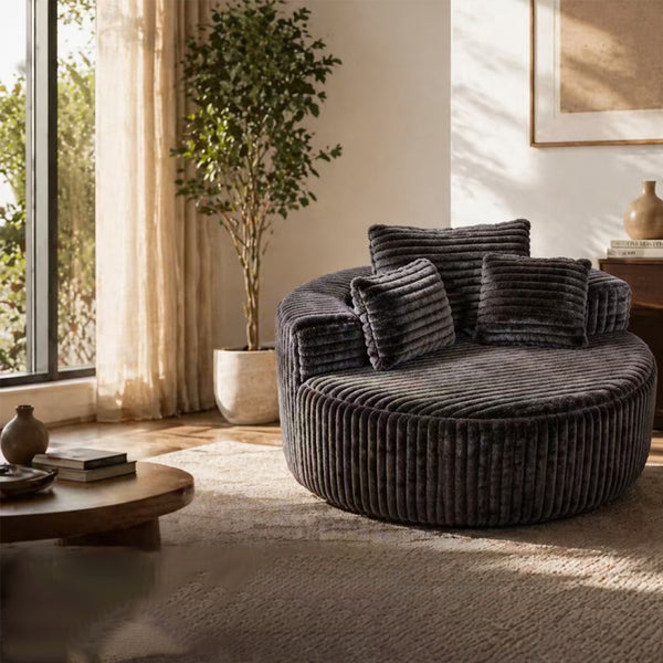 English Elm Round Oversized Corduroy Chaise Lounge Armless Circular Sofa for Bedroom Living Room W5527P489260