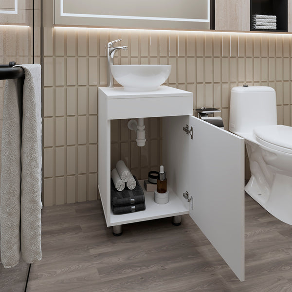 English Elm FM Modern Floating Bathroom Vanity with Integrated Sink and Soft-Close Door for Sleek Storage White 28.35 L x 22.44 W x 11.42 H B128P293885