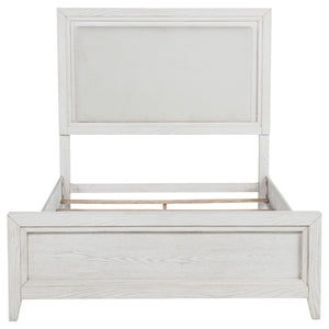 English Elm Inverness Distressed White Queen Bed with Padded Upholstered Headboard, Cottage Farmhouse Charm and Cozy Design B062S01343