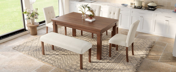 English Elm 6-piece Rectangular Dining Set with Wood Grain Table Four Upholstered Chairs and Bench Walnut N752S000012D