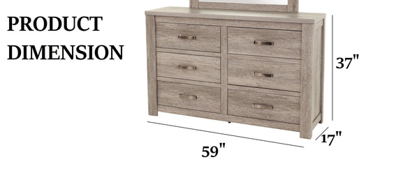 English Elm Rustic Six Drawer Dresser Weathered Gray Finish with Metal Handles for Farmhouse Bedroom B011P447492