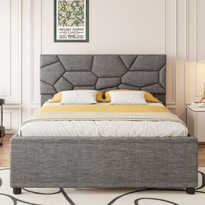 English Elm Queen Linen Upholstered Platform Bed with Brick Textured Headboard and Pull Out Trundle SF000004AAE-1
