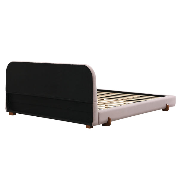 English Elm Christopher Knight Home® - Unique Upholstered Bed Frame with Solid Rubber Wood Legs, Durable 4" Thick Sides, Luxurious Fabric Finish and Quick 40-Minute Assembly, King Size Pink N769K355901H
