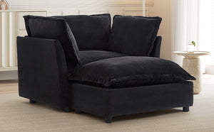 English Elm Modern Armchair Sofa Cozy Chenille Upholstered 47" Chair with Movable Ottoman, Wide Seat Comfortability Black N719P292695B