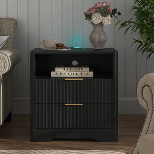 English Elm Nightstand Smart Bedside Table with Usb Charging Voice Light and Cabinet Storage W1321P399420