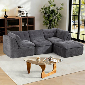English Elm Modern Chenille Cloud Sectional with Ottoman Deep Sink Modular L Shaped Living Room Sofa Dark Grey W2379S00004