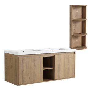 English Elm 48" Wall-Mounted Bathroom Vanity With Double Sink, Soft-Close Doors & Storage Rack For Modern Homes W999S00346