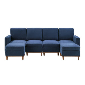 English Elm Modern Modular Sectional Sofa with Plush Cushions and Tapered Legs for Living Rooms Blue W2085S00101