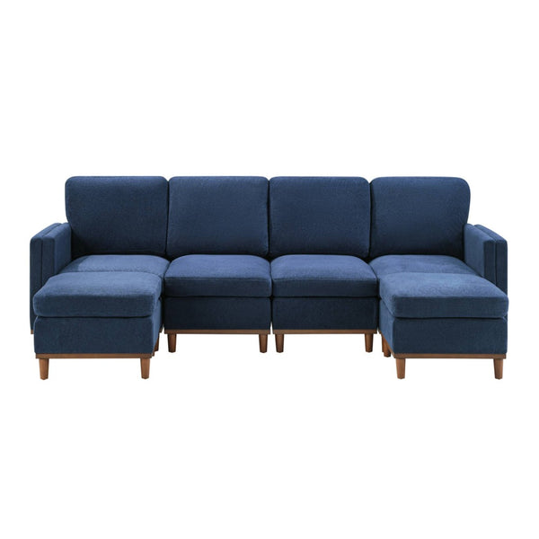 English Elm Modern Modular Sectional Sofa with Plush Cushions and Tapered Legs for Living Rooms Blue W2085S00101