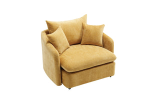 English Elm 360° 360 Swivel Oversized Chenille Armchair with Pocket Spring Seat and Three Throw Pillows Yellow W1361S00070