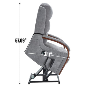 English Elm Power Lift Recliner Chair Chenille Upholstery Dual Motor Heat Massage Solid Wood Arms Gray W1803S00066