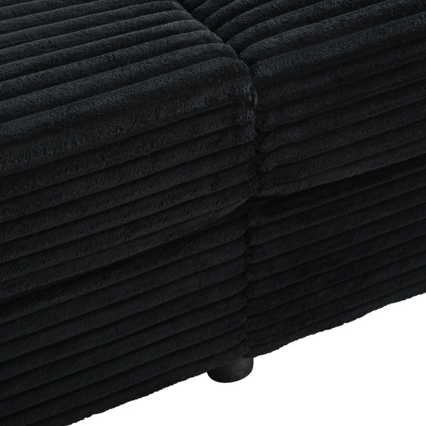 English Elm 86.5" Oversized Loveseat Chaise Lounge Sectional Sofa Bed Corduroy with USB Ports, Cup Holders & Pillows Black N719P232602B