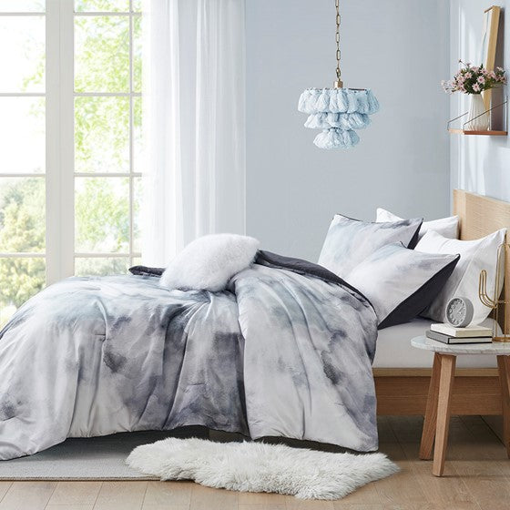 English Elm Full/Queen Watercolor Tie Dye Comforter Set with Piped Microfiber, Antimicrobial Throw Pillow Included B035P203247