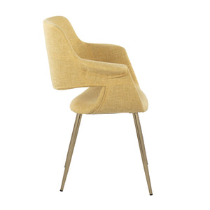 English Elm Vintage Glam Art Deco Chair with Gold Metal Legs and Plush Upholstery — Retro Chic Pair, Indoor Use Yellow B202P223666