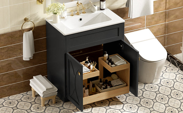 English Elm 30'' Modern Bathroom Vanity With Ceramic Sink, Soft-Close Doors, Gold Handles & Ample Storage Space N710P194898B