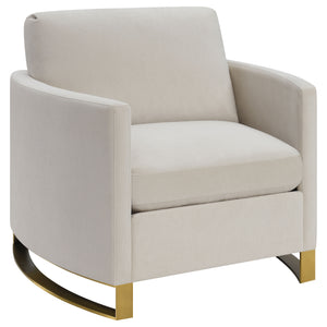 English Elm Ulrika Velvet 3-Piece Living Room Set in Beige with Brass Legs, Curved Frame & Plush Cushions B062S01161