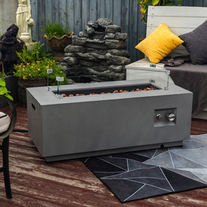 English Elm 42" 50000BTU Propane Fire Pit Table with Glass Wind Guard, Stainless Steel Burner, Lava Rocks, Gray Outdoor Patio W853P270562